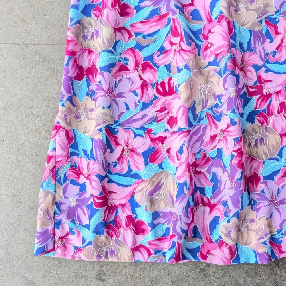 Vintage Cora's Closet Pink Blue Hawaiian Floral Belted Sleeveless Dress - Picture 6 of 8